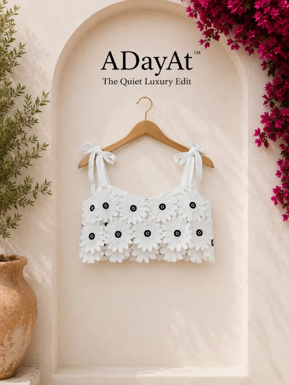 Daisy Embroidered Summer Crop Top White & Navy Coastal Floral XL Francesca's - Picture 1 of 7